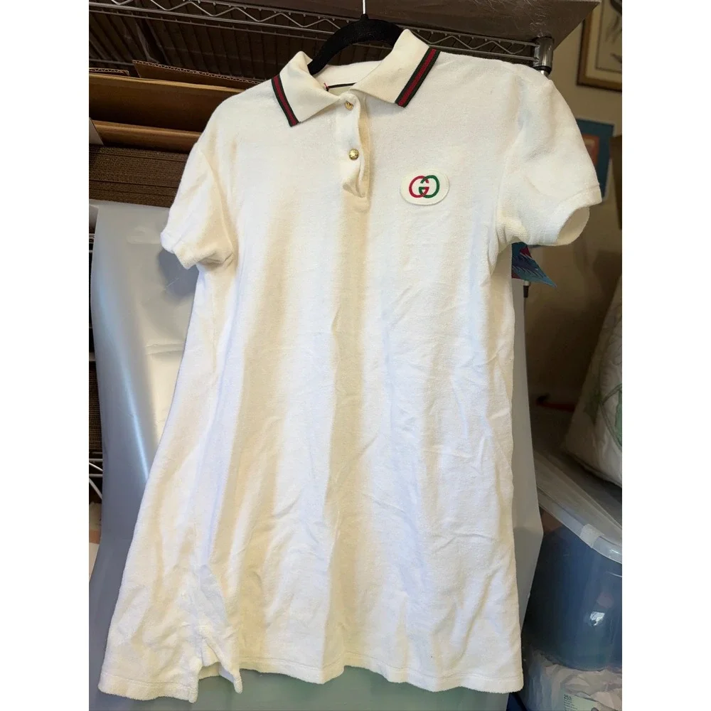 Gucci White Cotton Terry Cloth Polo Shirt Web‎ Stripe Interlocking G Logo Italy